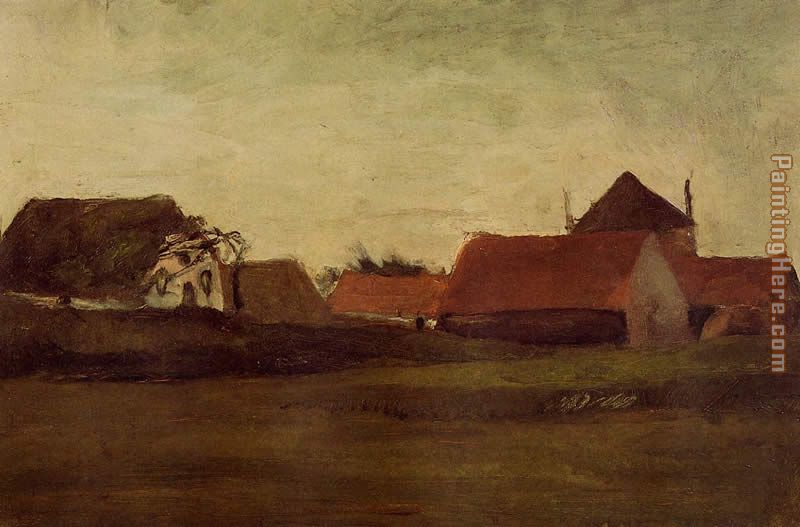 Farmhouses in Loosduinen near the Hague at Twilight painting - Vincent van Gogh Farmhouses in Loosduinen near the Hague at Twilight art painting